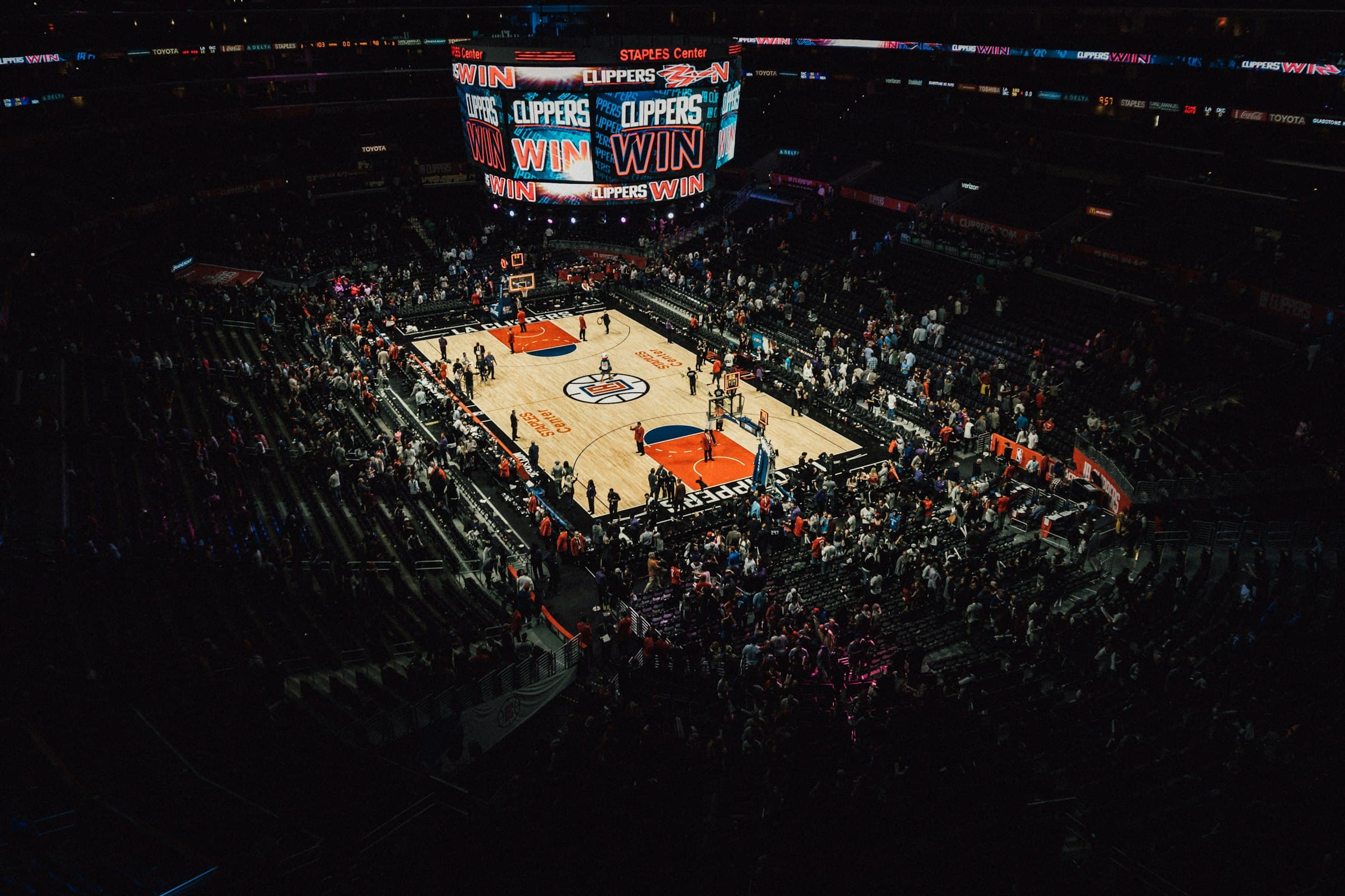 Arena lights glowing in the dark
